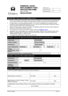 Parental Leave - Replacement Fund - Application Form (P&C/PLRF)